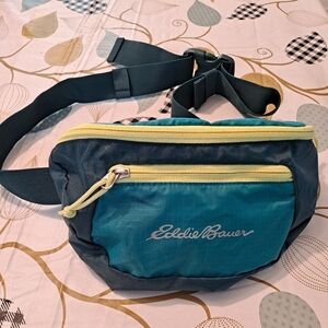 Eddie Bauer Emerald Green Teal Yellow Stowaway Convertible Waist Pack Belt Bag